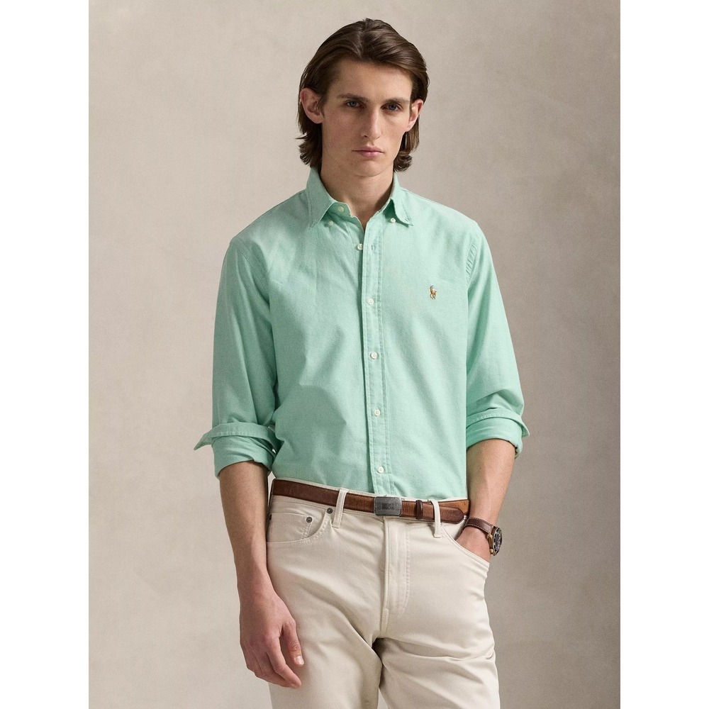 Ralph Lauren Yarmouth Mens Green Cotton Oxford Button Down Shirt L 16.5 34/35